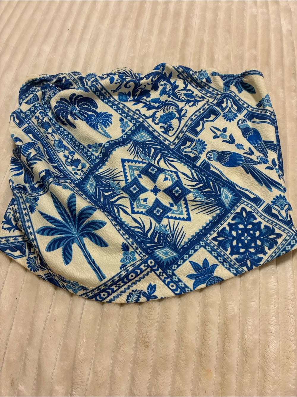 SHEIN Blue and White Tropical Print Tube Top